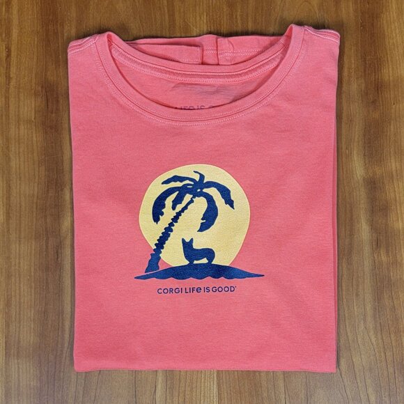 Life Is Good Coral Crew Neck Short Sleeve Crusher Corgi Dog Tee - S - Picture 7 of 9